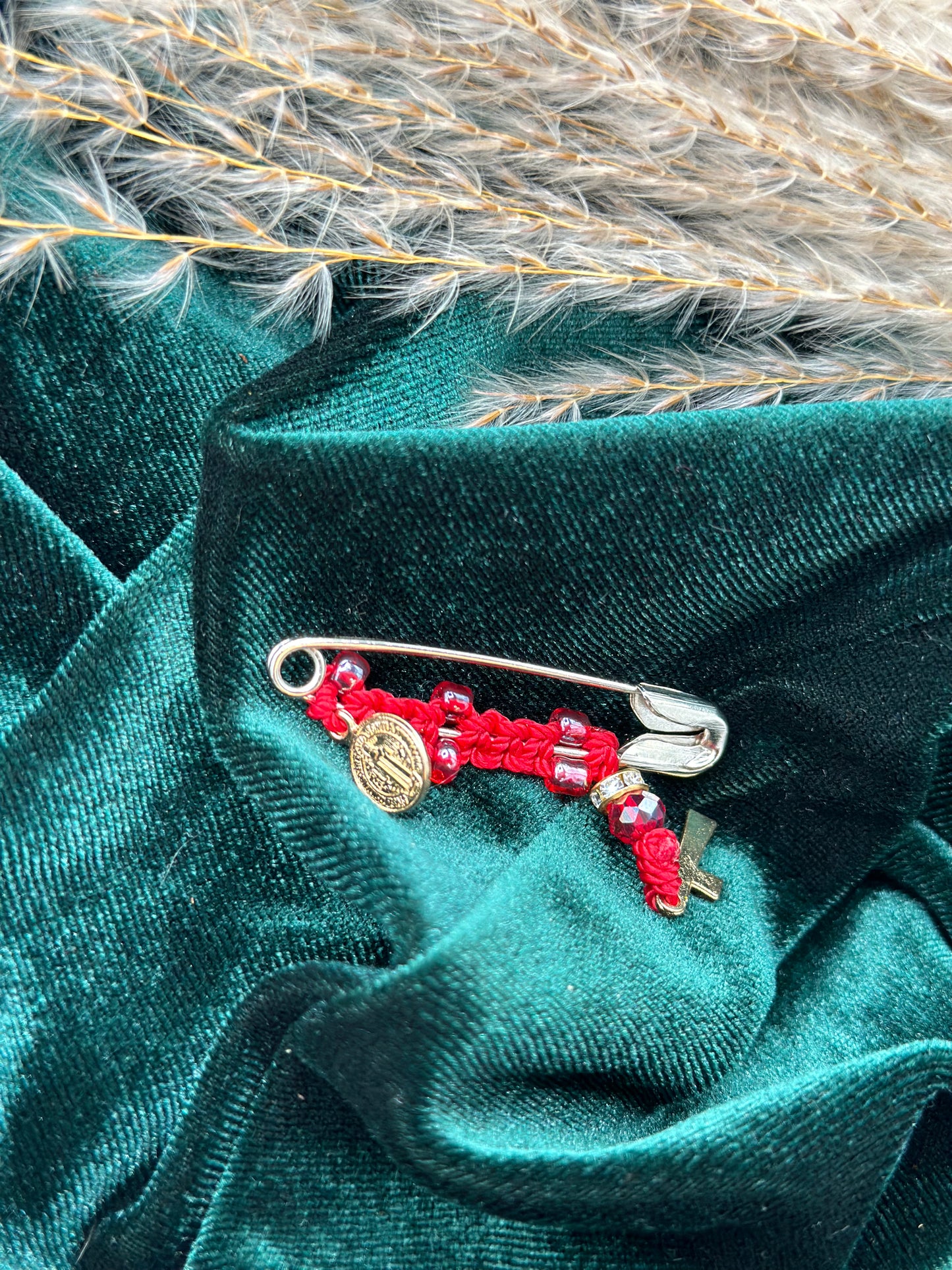 Pregnancy Red Safety Pin with St Benedict